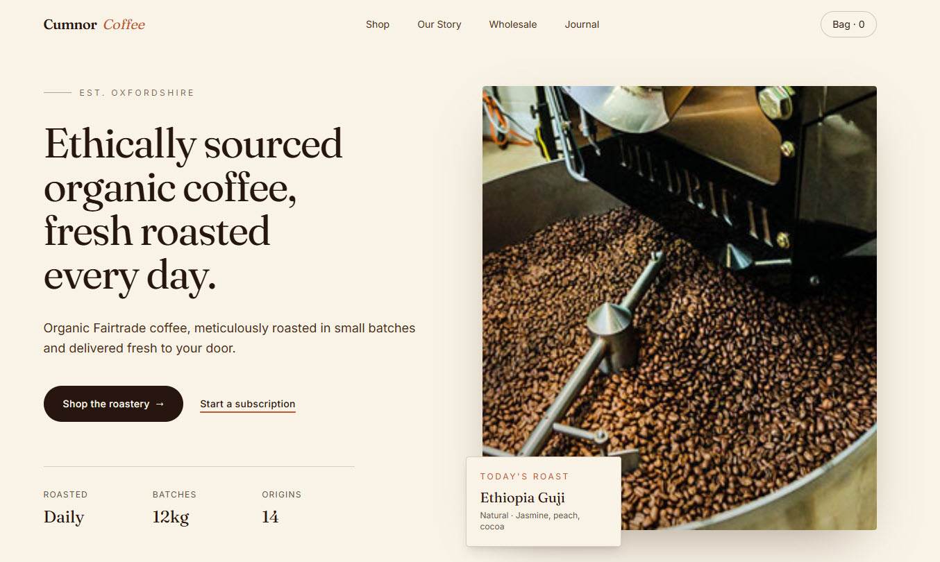 specialty coffee website homepage